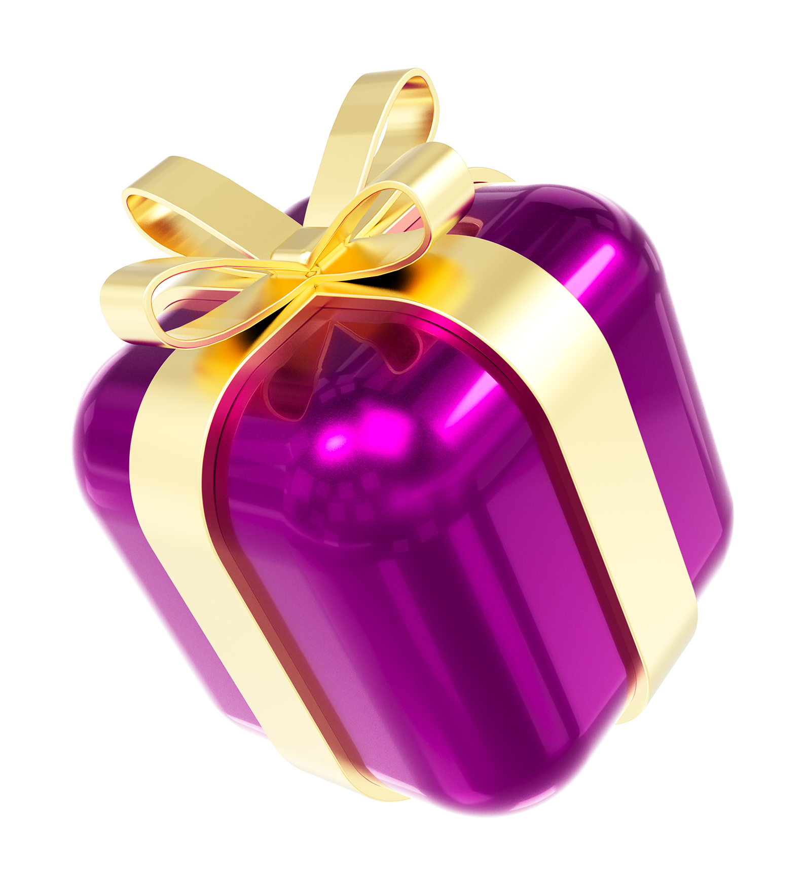 Caja de regalo metálica fucsia con lazo dorado brillante